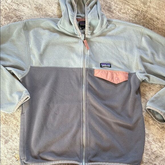 Patagonia Gray and Pink Fleece Jacket with Hood large - Picture 2 of 7